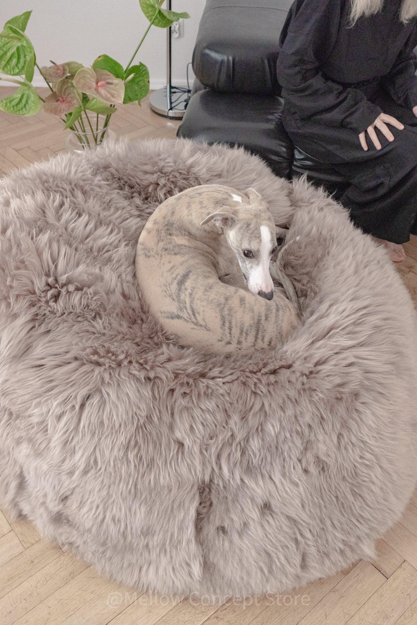 Natural Sheepskin Pouf / Ottoman Greige