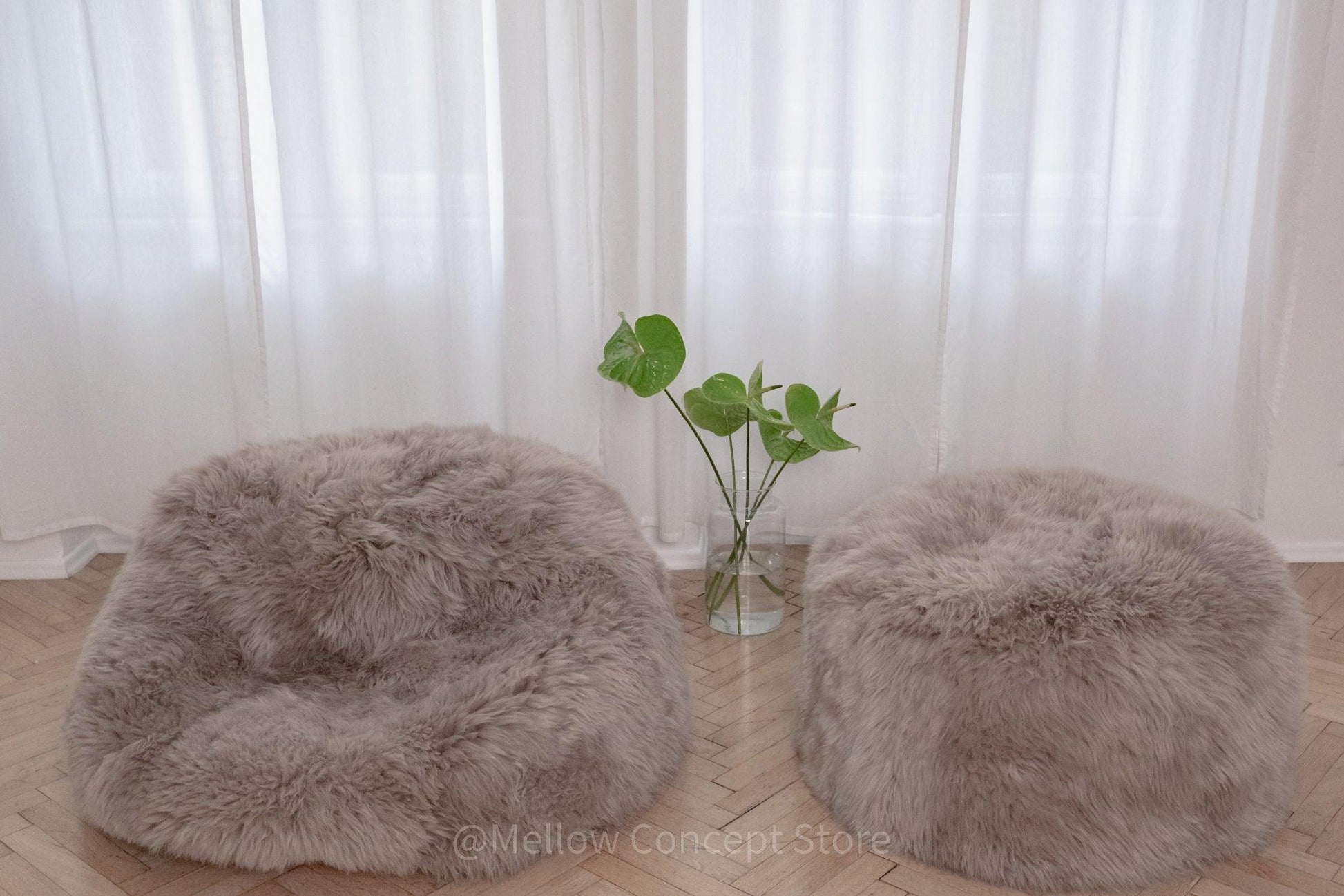 Natural Sheepskin Pouf / Ottoman Greige