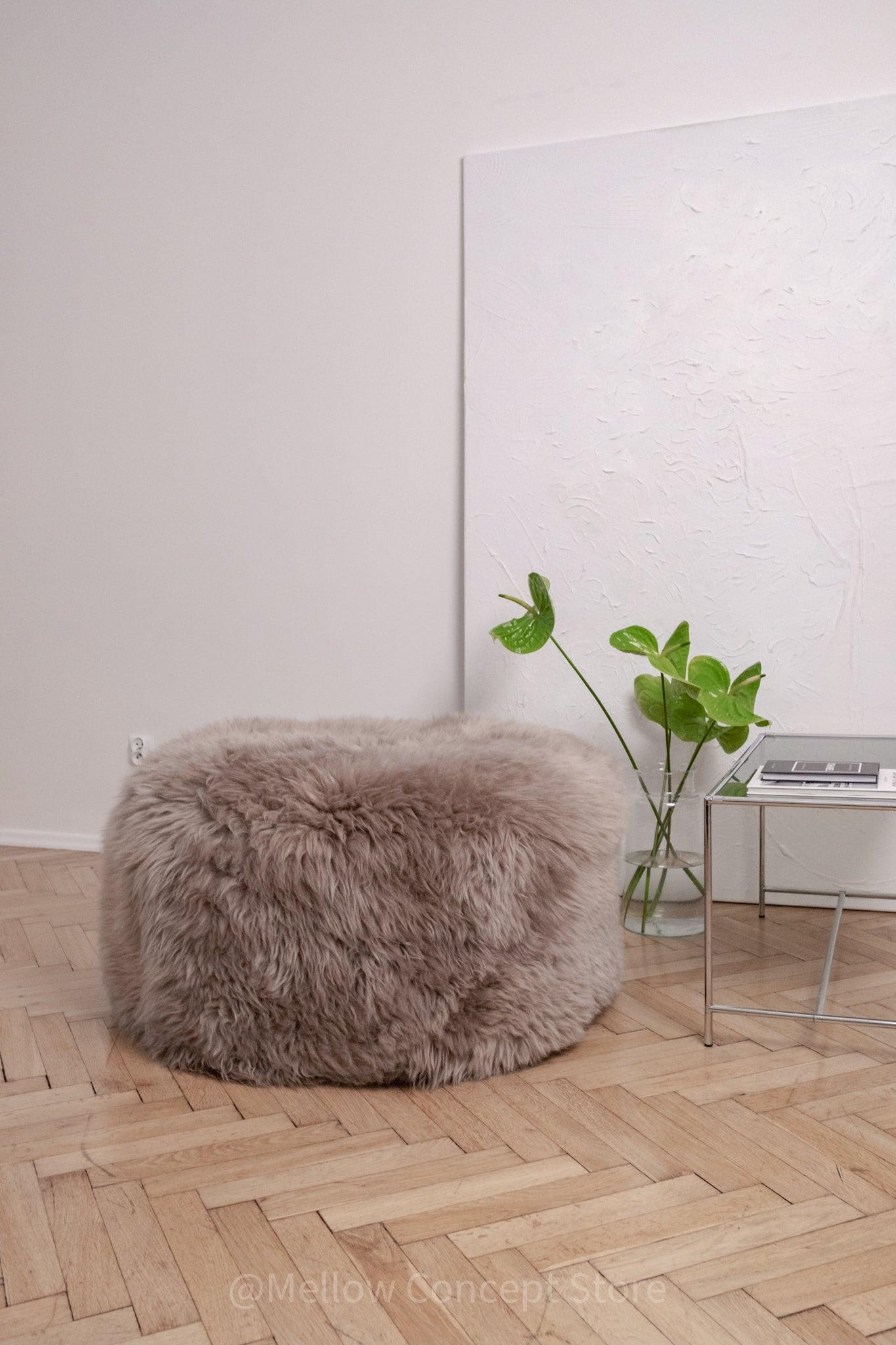 Natural Sheepskin Pouf / Ottoman Greige