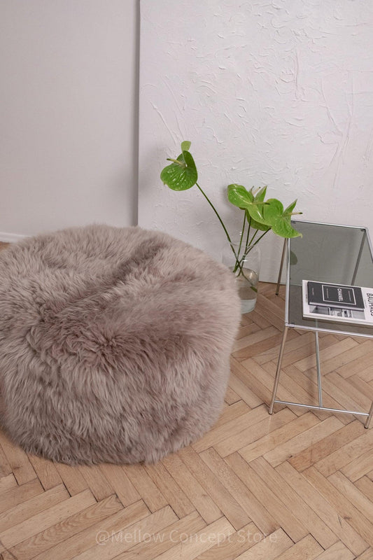 Natural Sheepskin Pouf / Ottoman Greige
