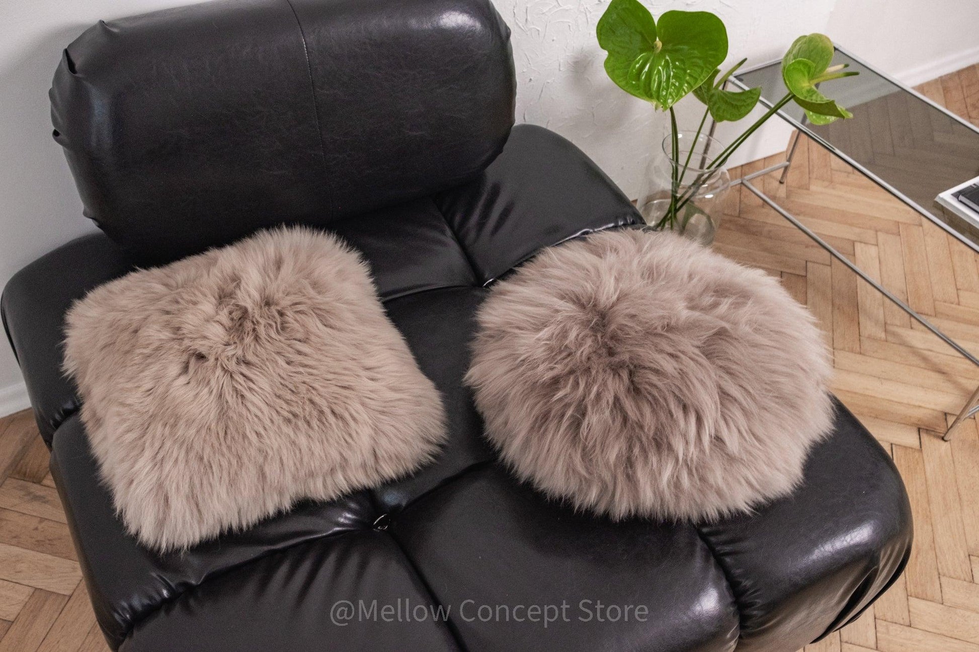 Square Natural Sheepskin Pillow Greige