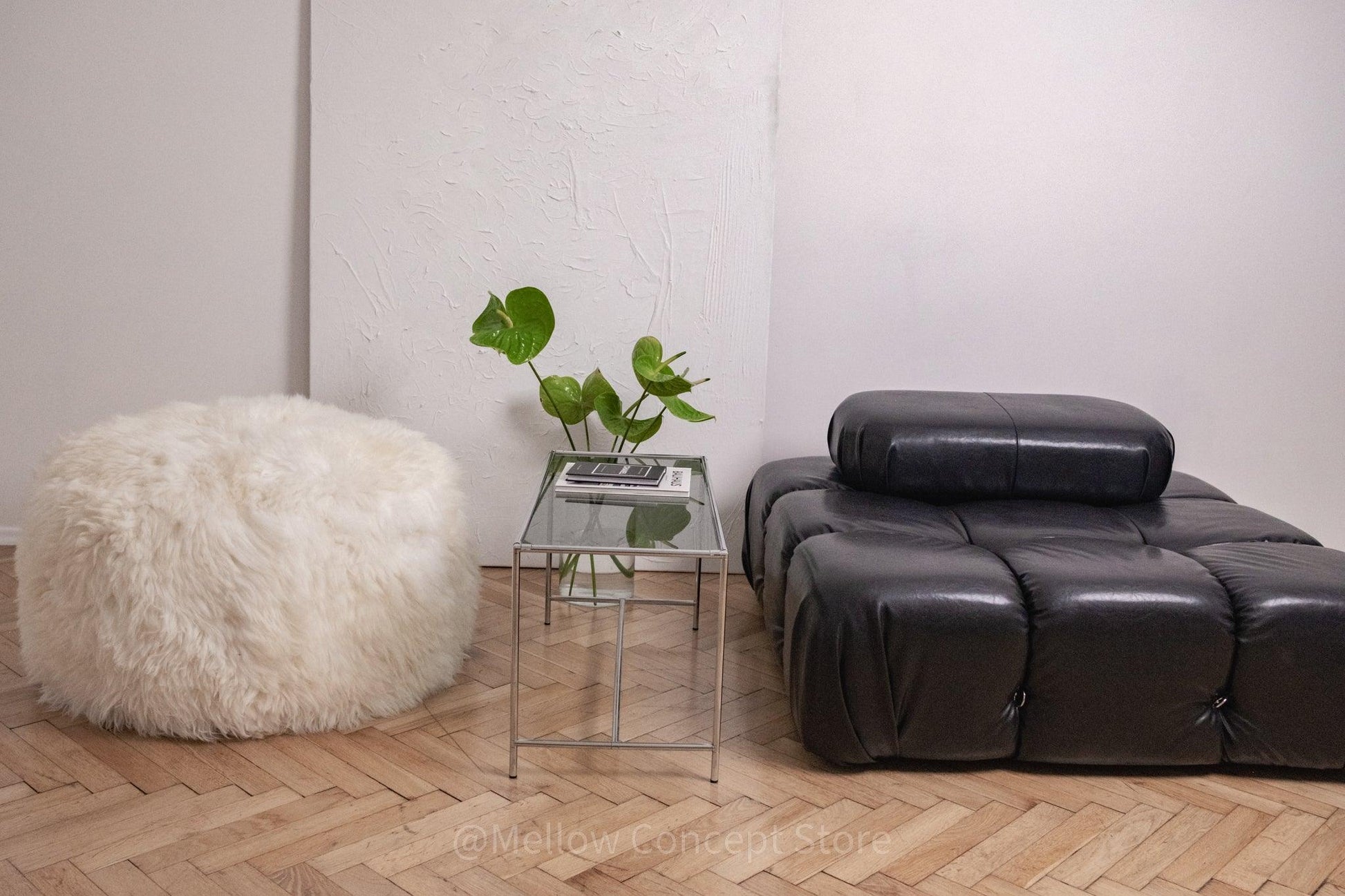 Natural Sheepskin Pouf / Ottoman White