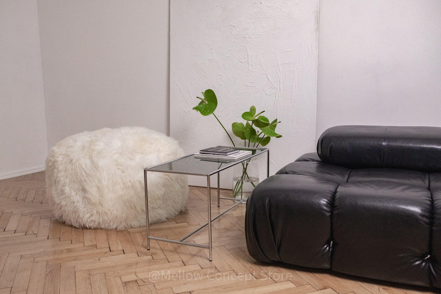 Natural Sheepskin Pouf / Ottoman White