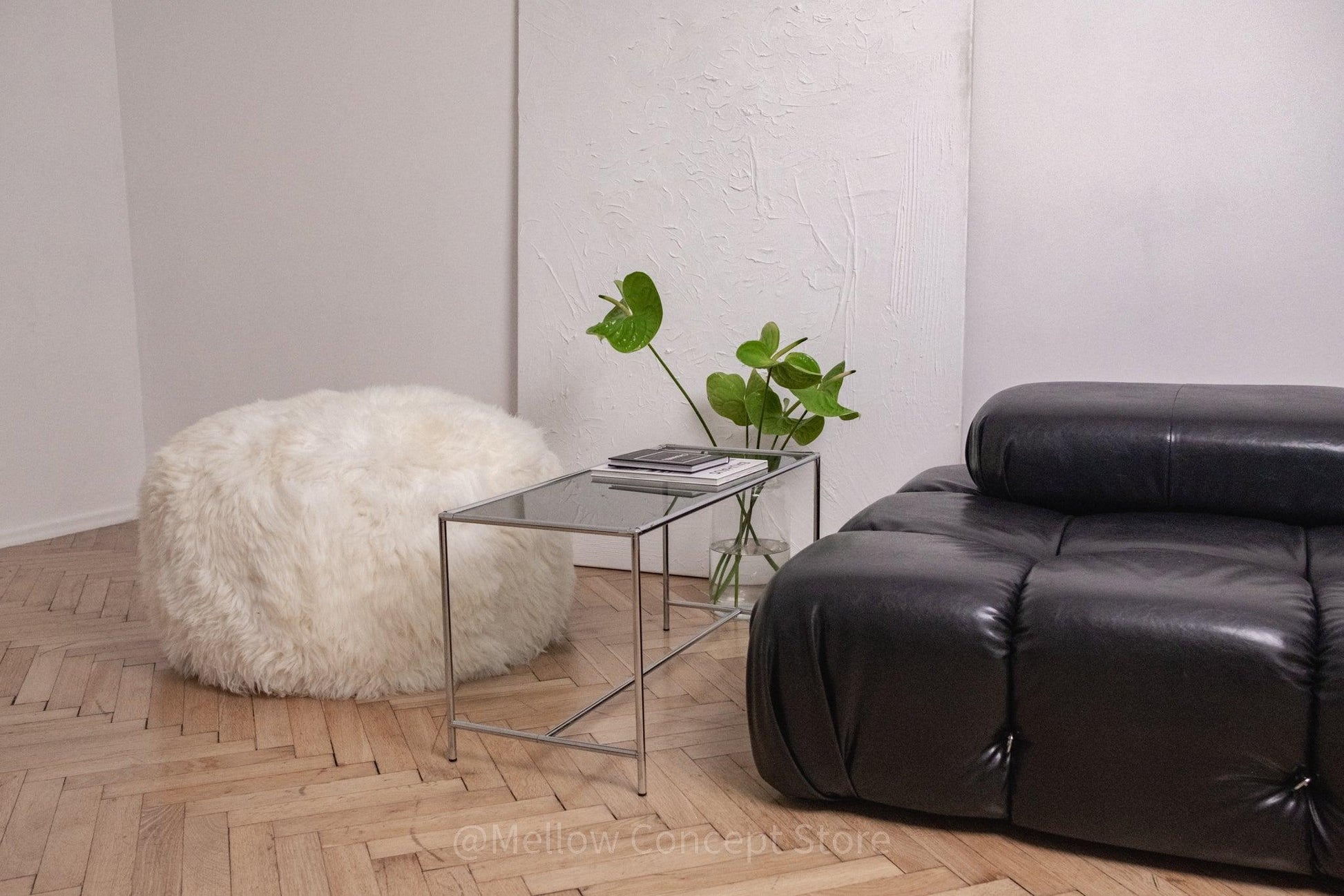 Natural Sheepskin Pouf / Ottoman White