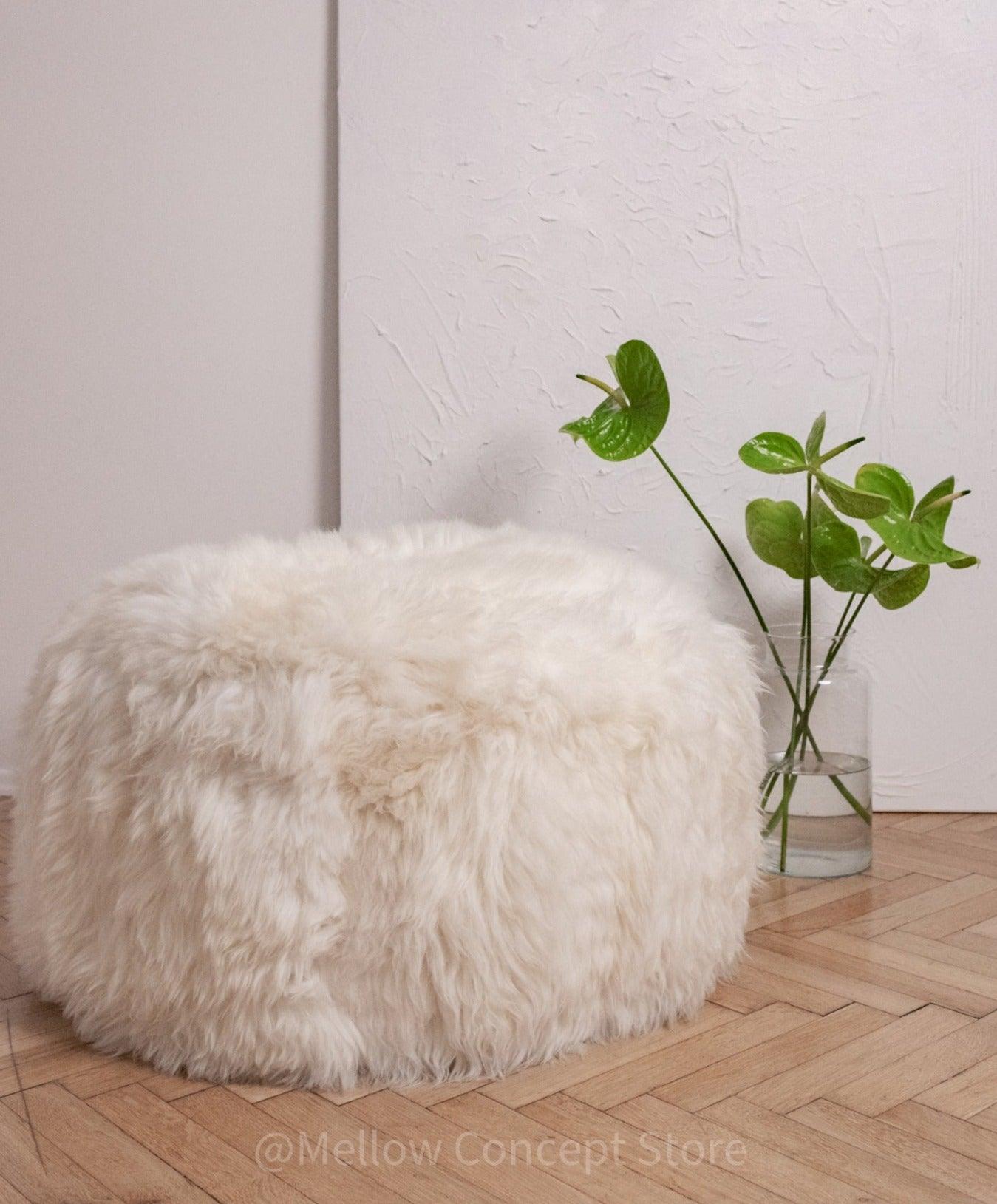Natural Sheepskin Pouf / Ottoman White