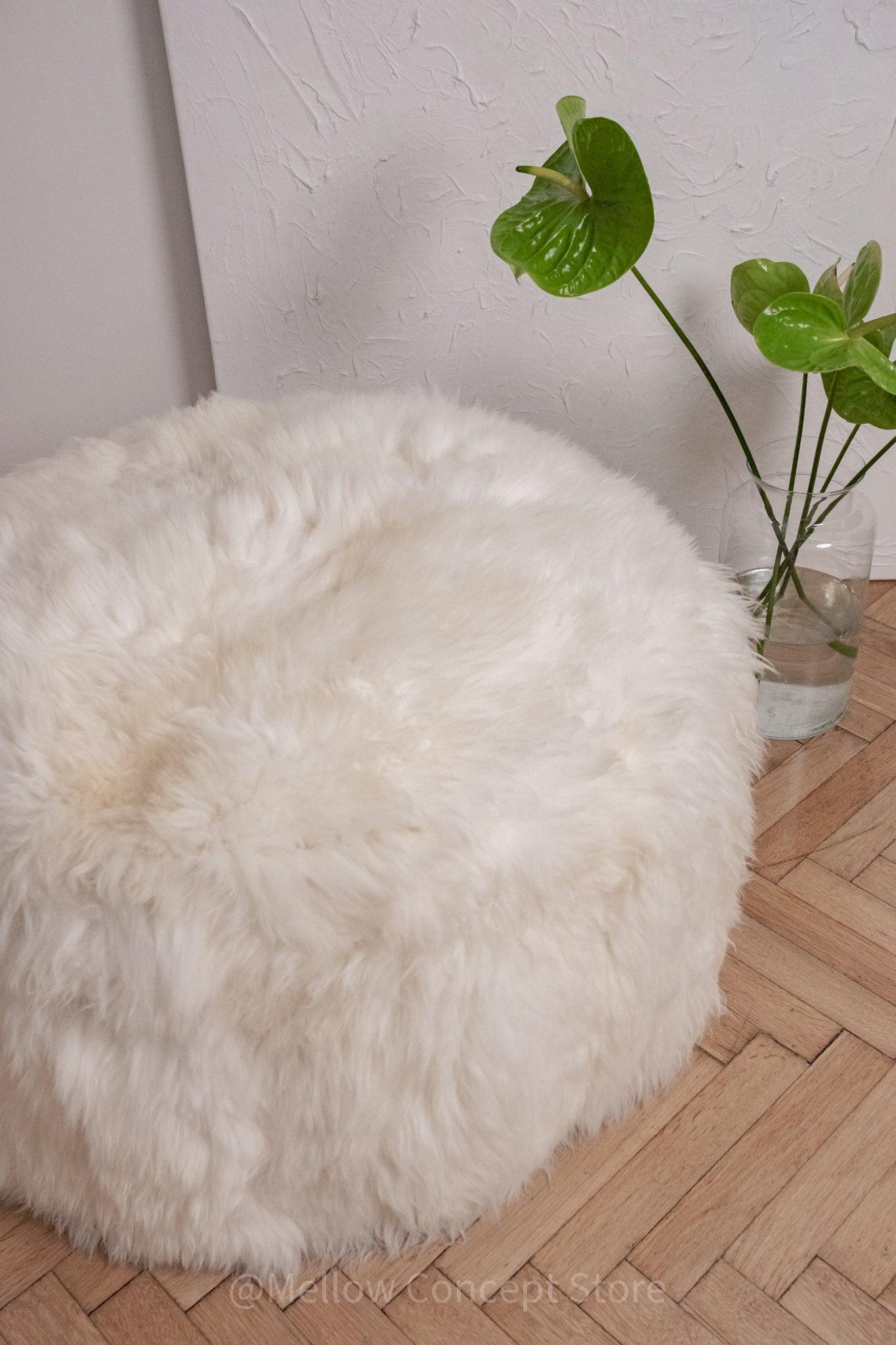 Natural Sheepskin Pouf / Ottoman White