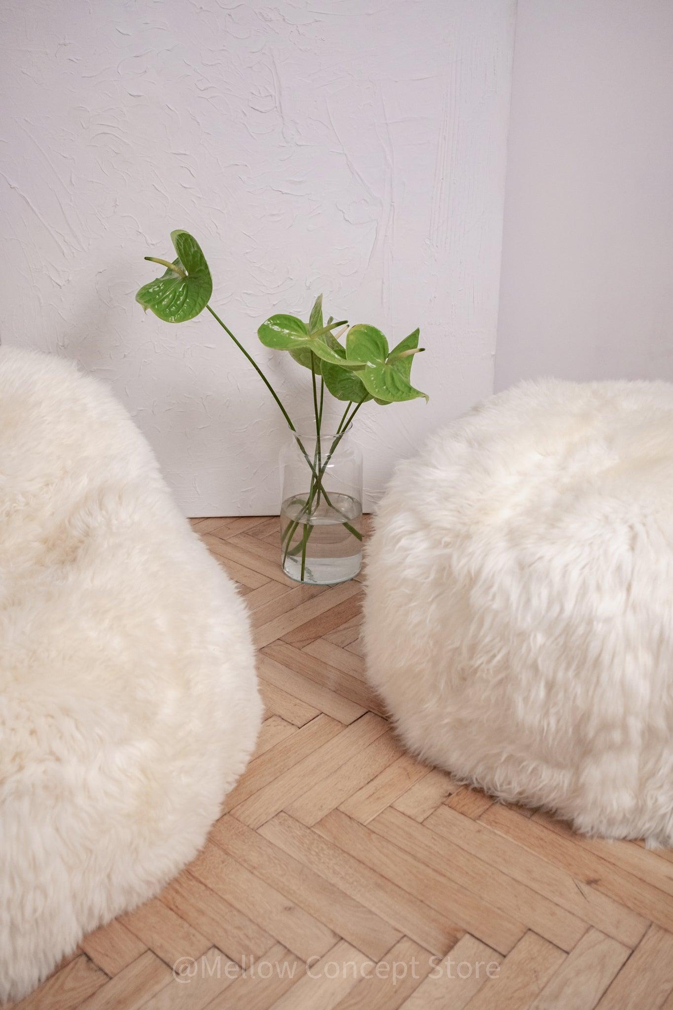 Natural Sheepskin Pouf / Ottoman White