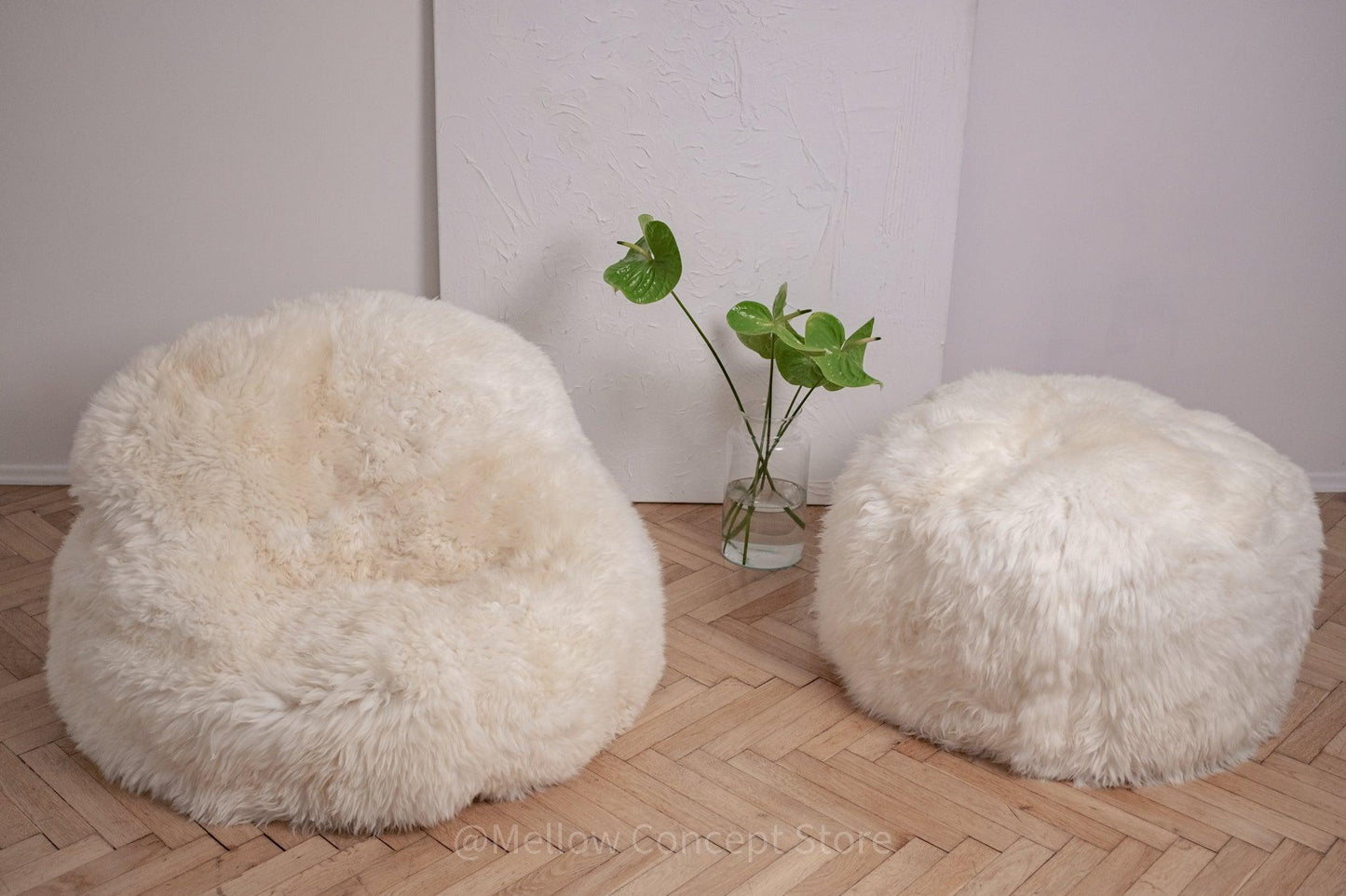 Natural Sheepskin Pouf / Ottoman White