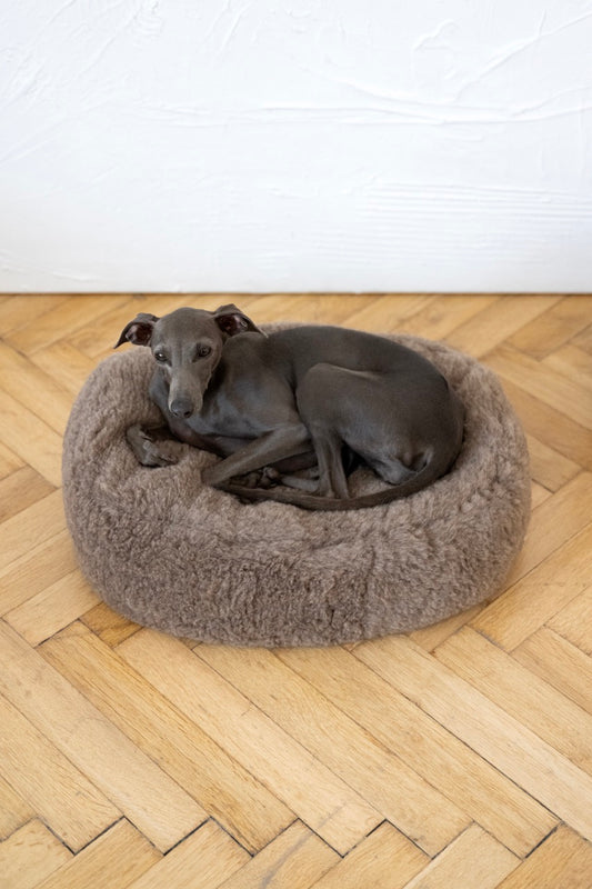 Oval Natural Wool Pet Bed Beige