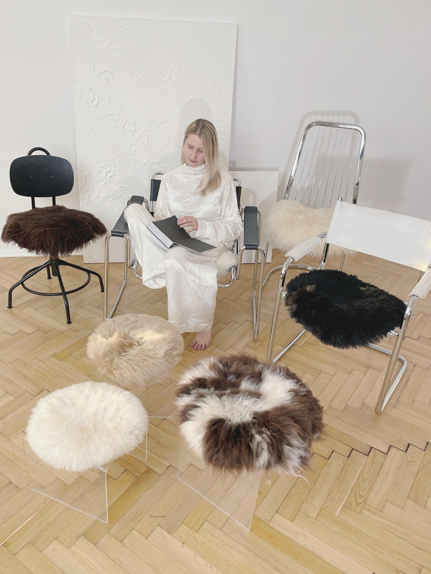 Natural Sheepskin Stool Cover