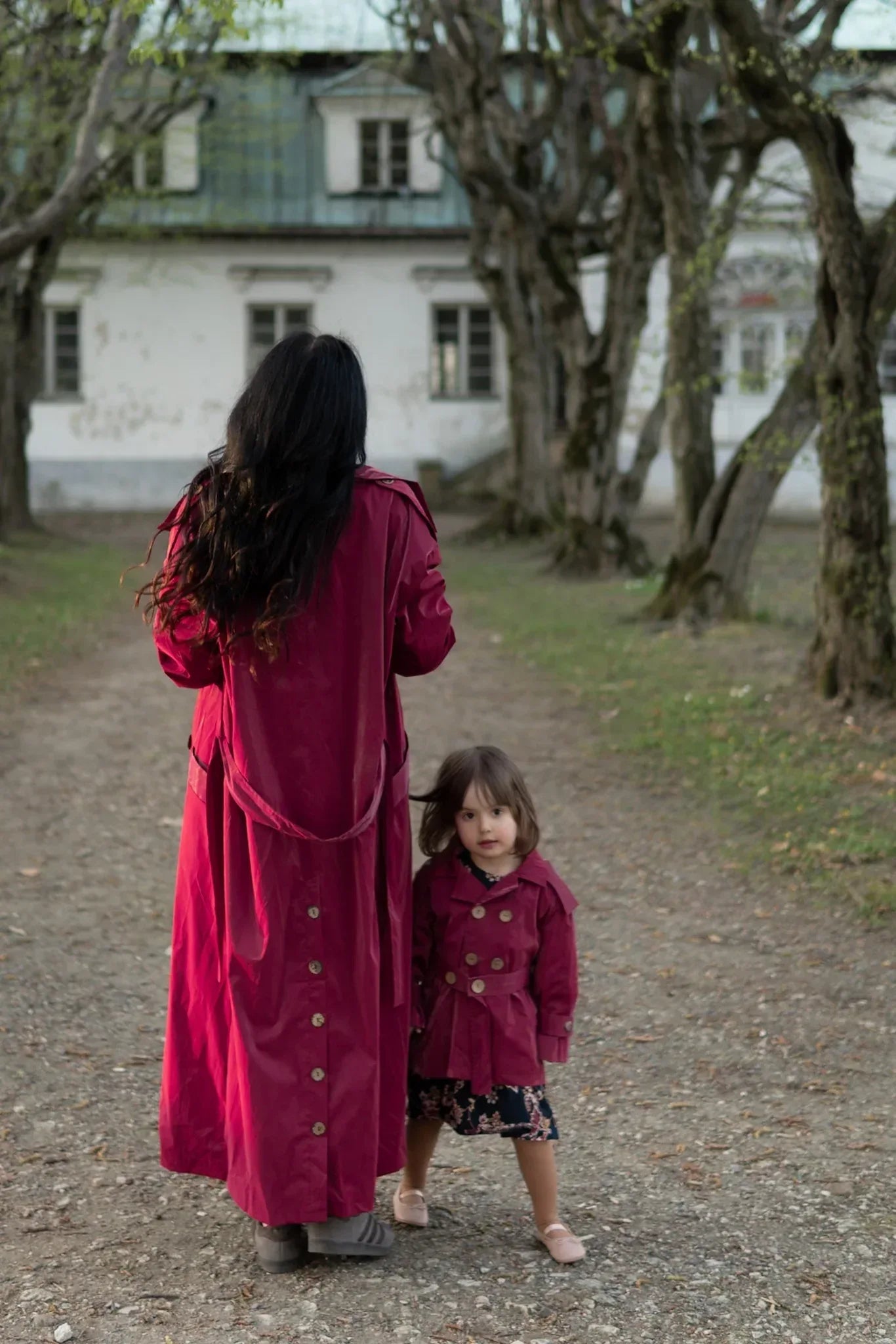 Kid's Trench Coat - Burgundy Red - Cotton