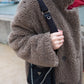 Oversized Woolen Coat with Maroon Silk Lining  Beige