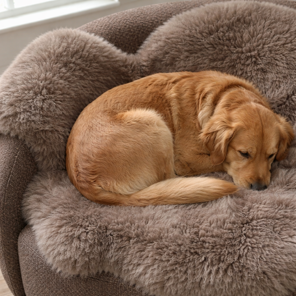 Genuine Beige Sheepskin Couch Cover for Dogs — Natural Sofa Protector (Plastic-Free)