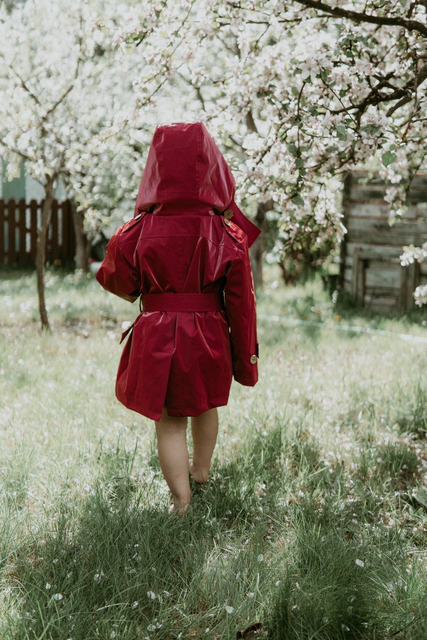 Kid's Trench Coat - Burgundy Red - Cotton