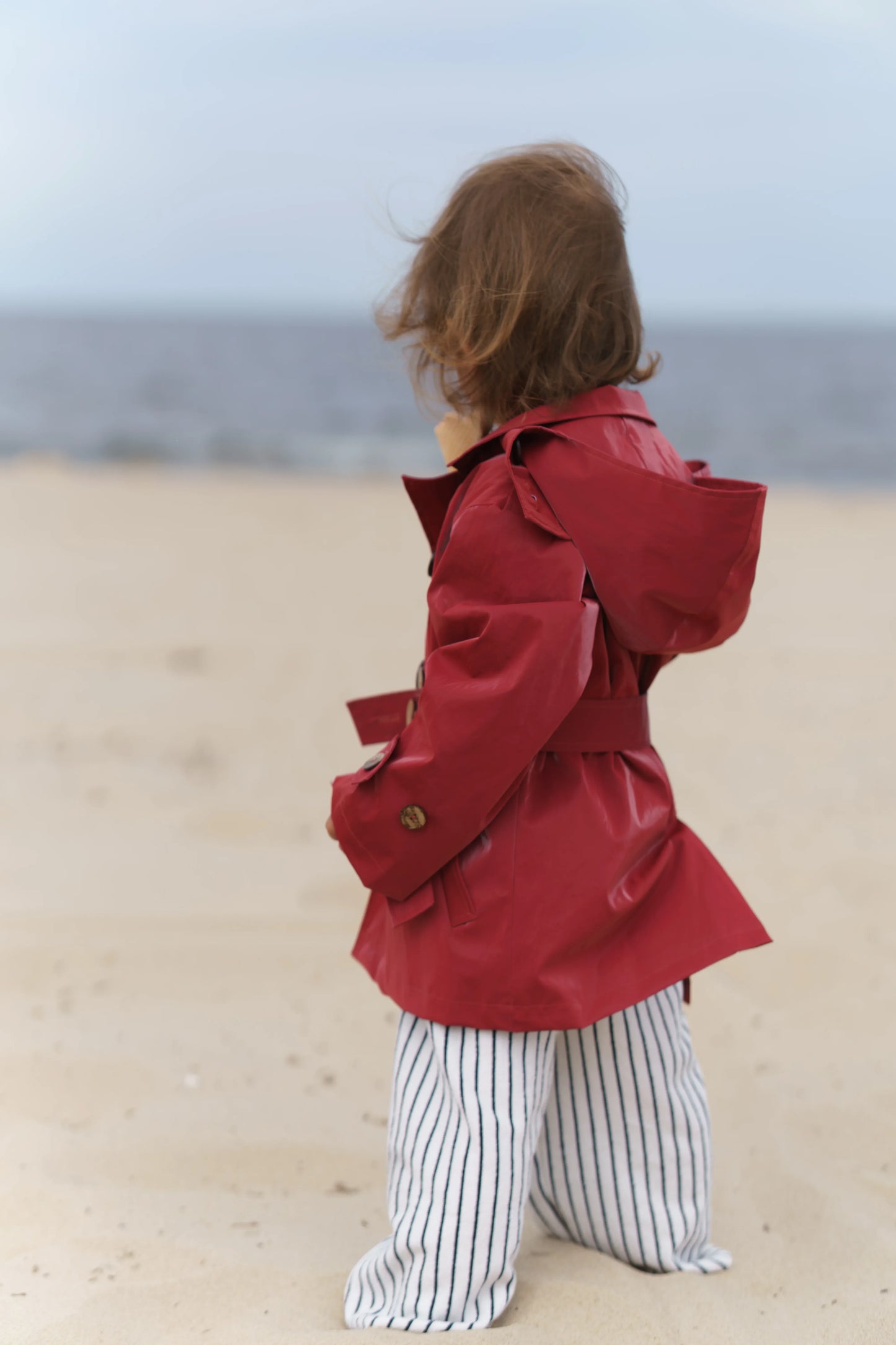 Kid's Trench Coat - Burgundy Red - Cotton