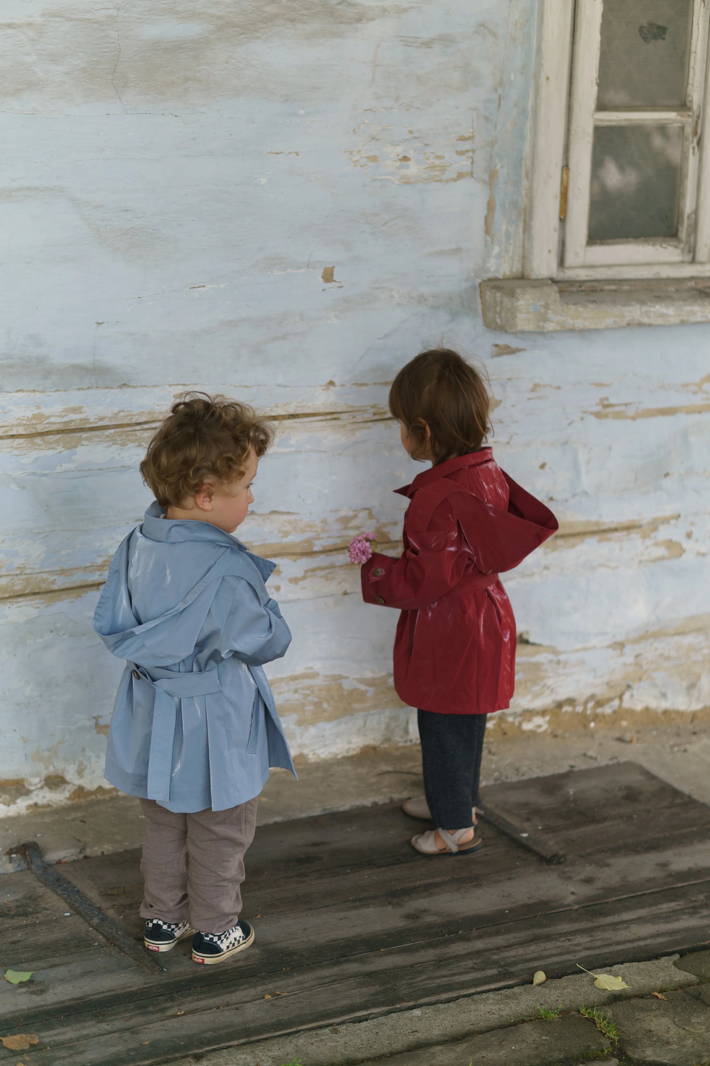 Kid's Trench Coat - Burgundy Red - Cotton