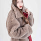 Oversized Woolen Coat with Maroon Silk Lining  Beige