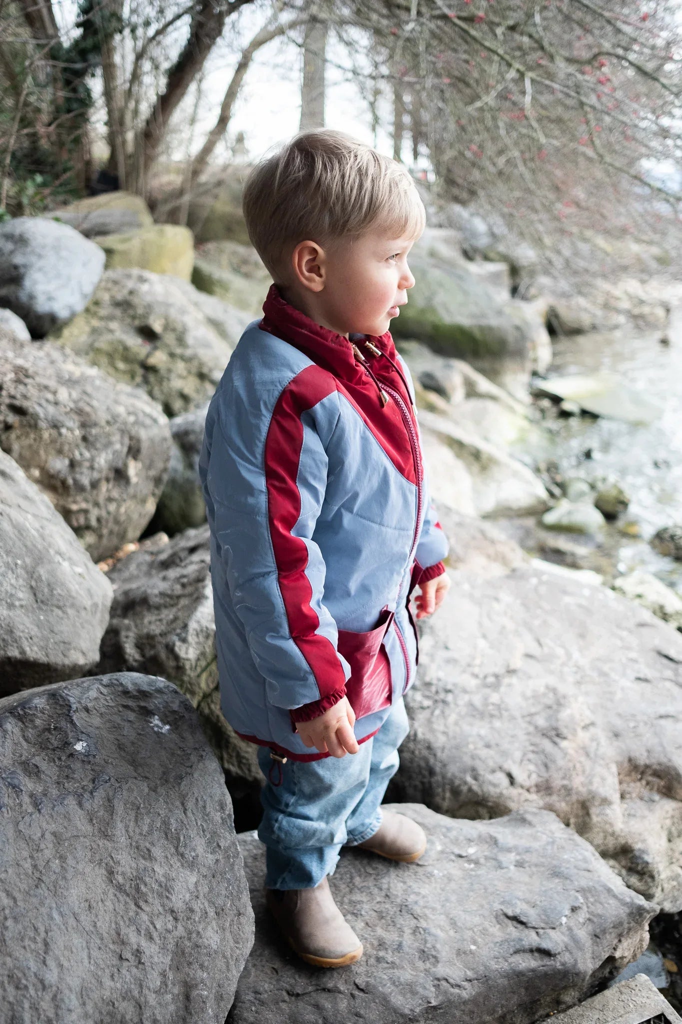 Kid's Wool Puff Jacket - Blue - Natural, Non-Toxic & Insulated with 100% Wool