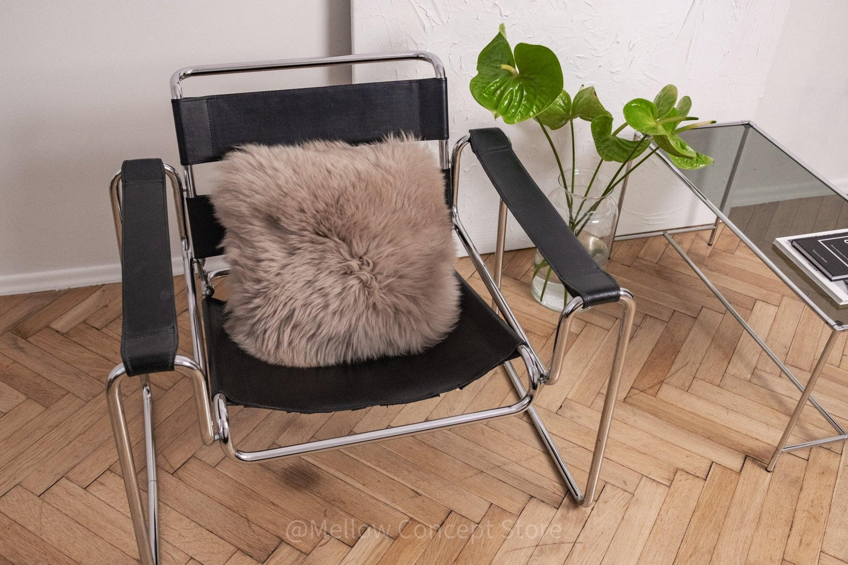 Square Natural Sheepskin Pillow Greige
