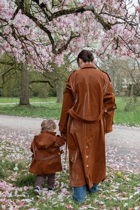 Kid's Trench Coat - Brown - Cotton