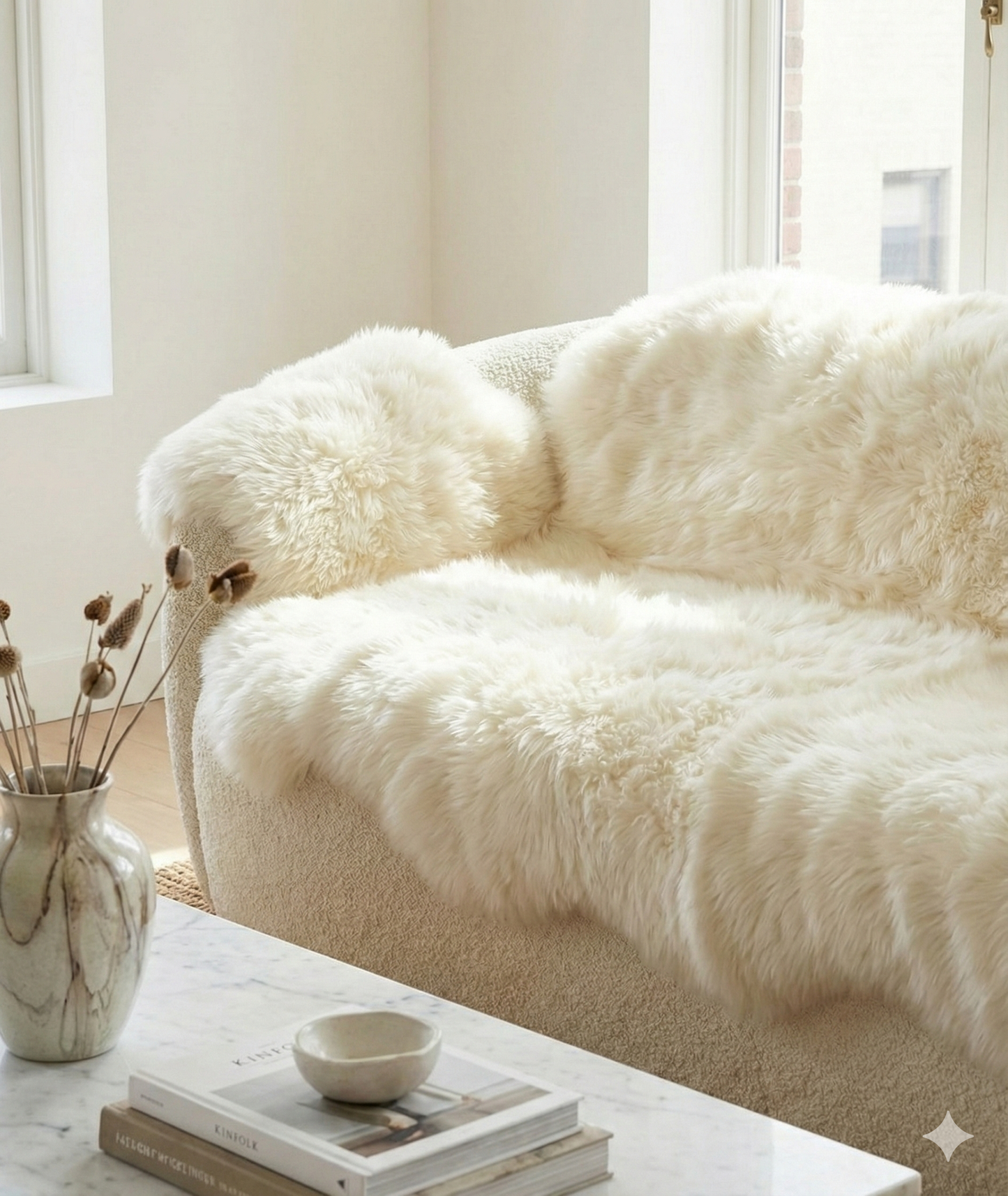 Genuine Ivory Sheepskin Couch Cover for Dogs — Natural Sofa Protector (Plastic-Free)