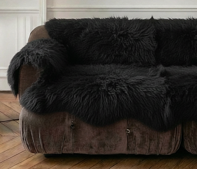Genuine Black Sheepskin Couch Cover for Dogs — Natural Sofa Protector (Plastic-Free)