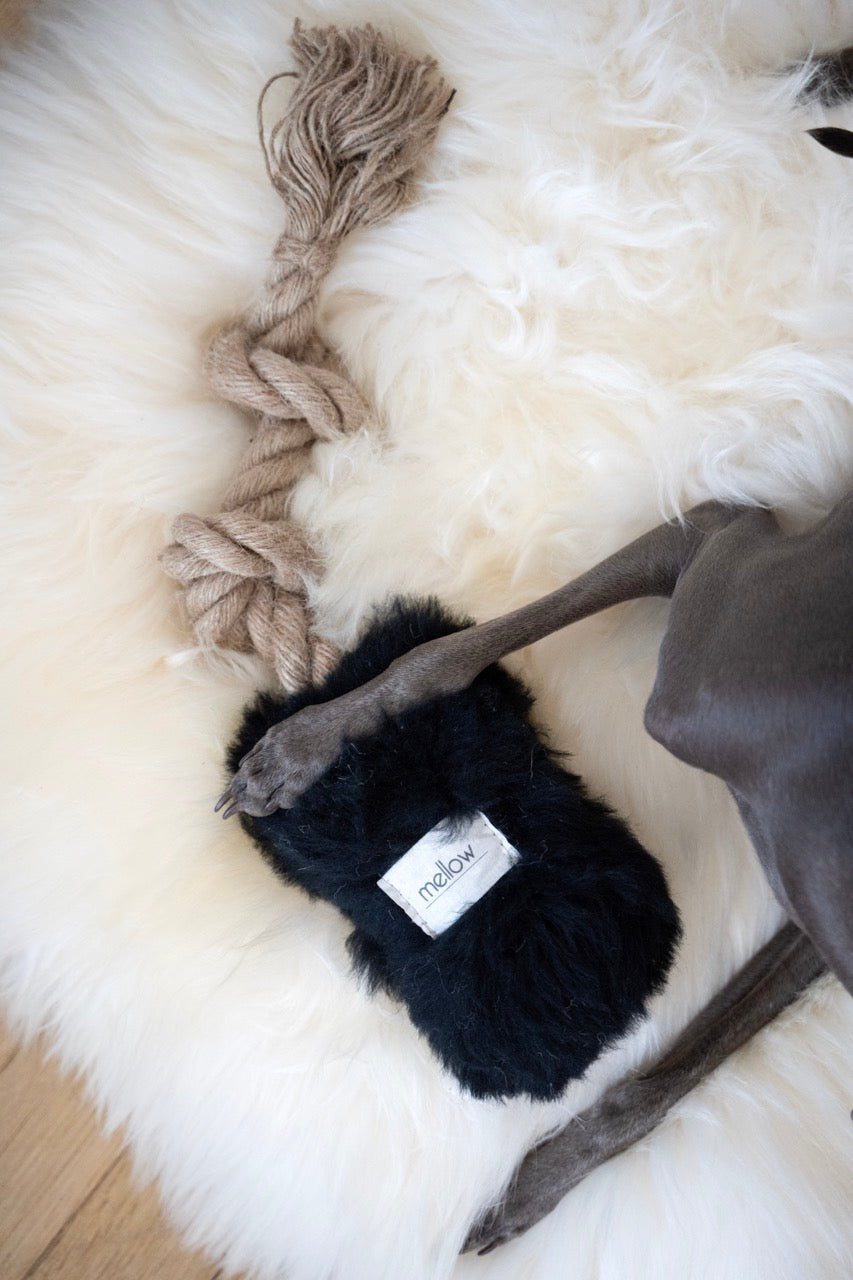 Natural Sheepskin Dog Tug Toy  Black