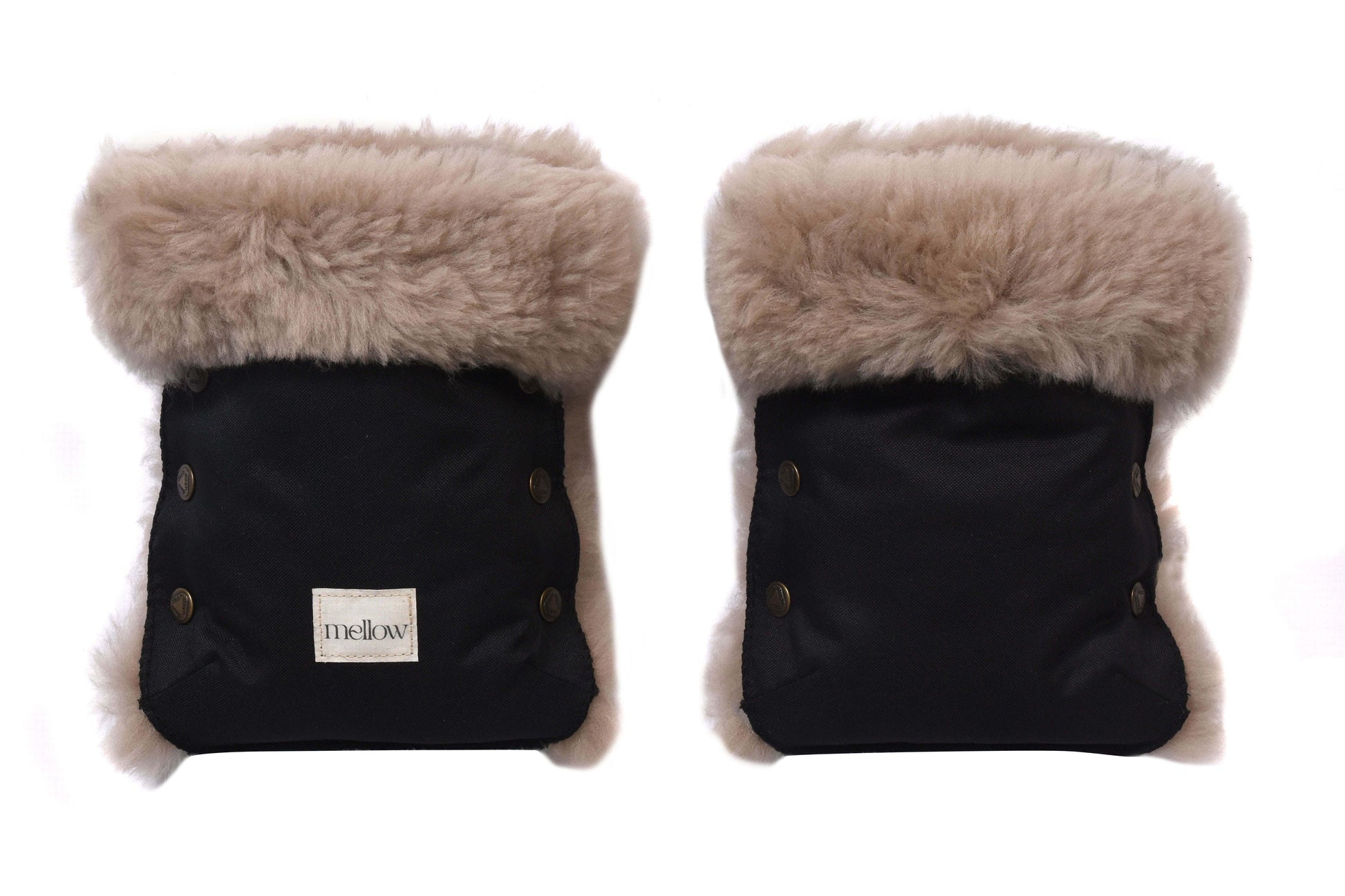 Waterproof Natural Sheepskin Stroller Hand Muffs Black&Beige
