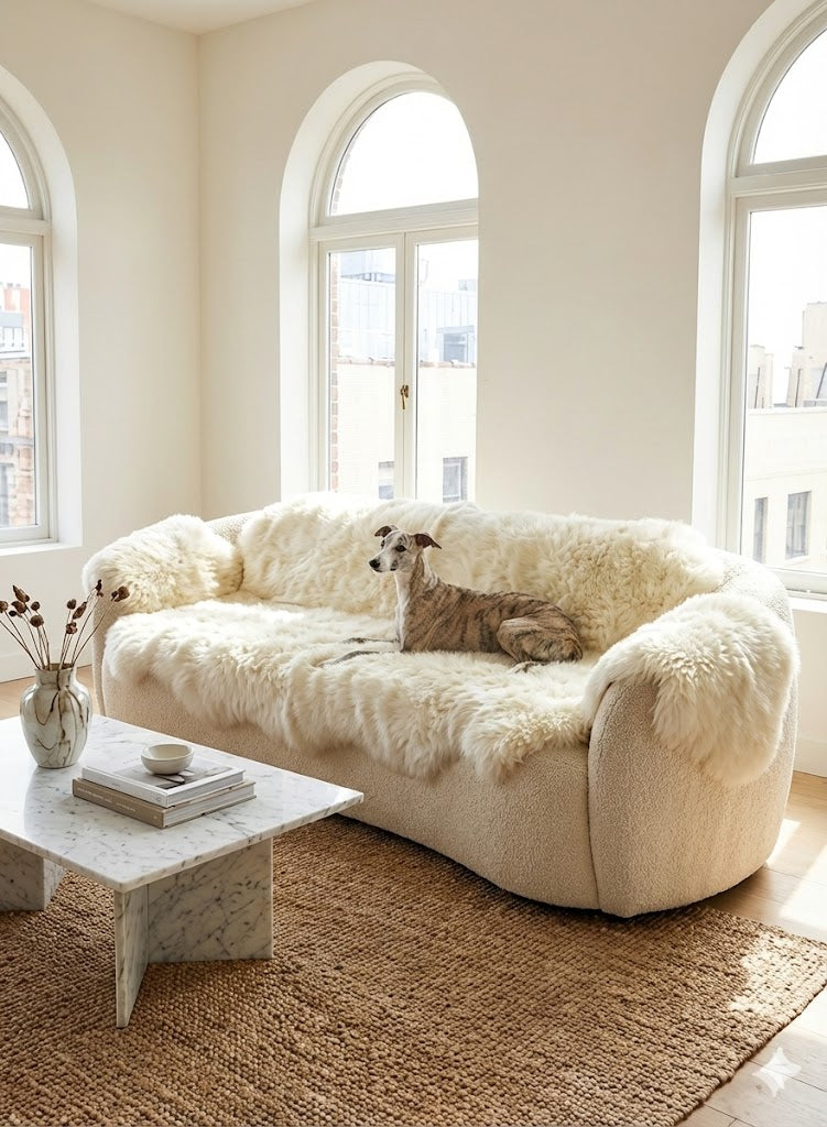 Genuine Ivory Sheepskin Couch Cover for Dogs — Natural Sofa Protector (Plastic-Free)