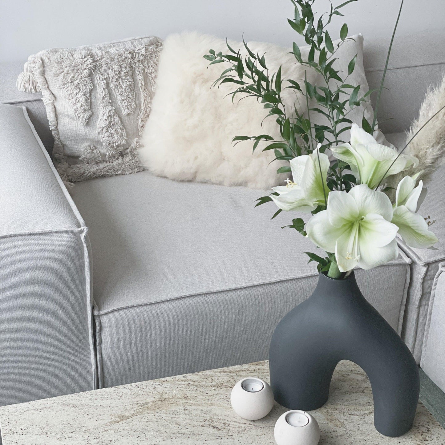 Square Natural Sheepskin Pillow White