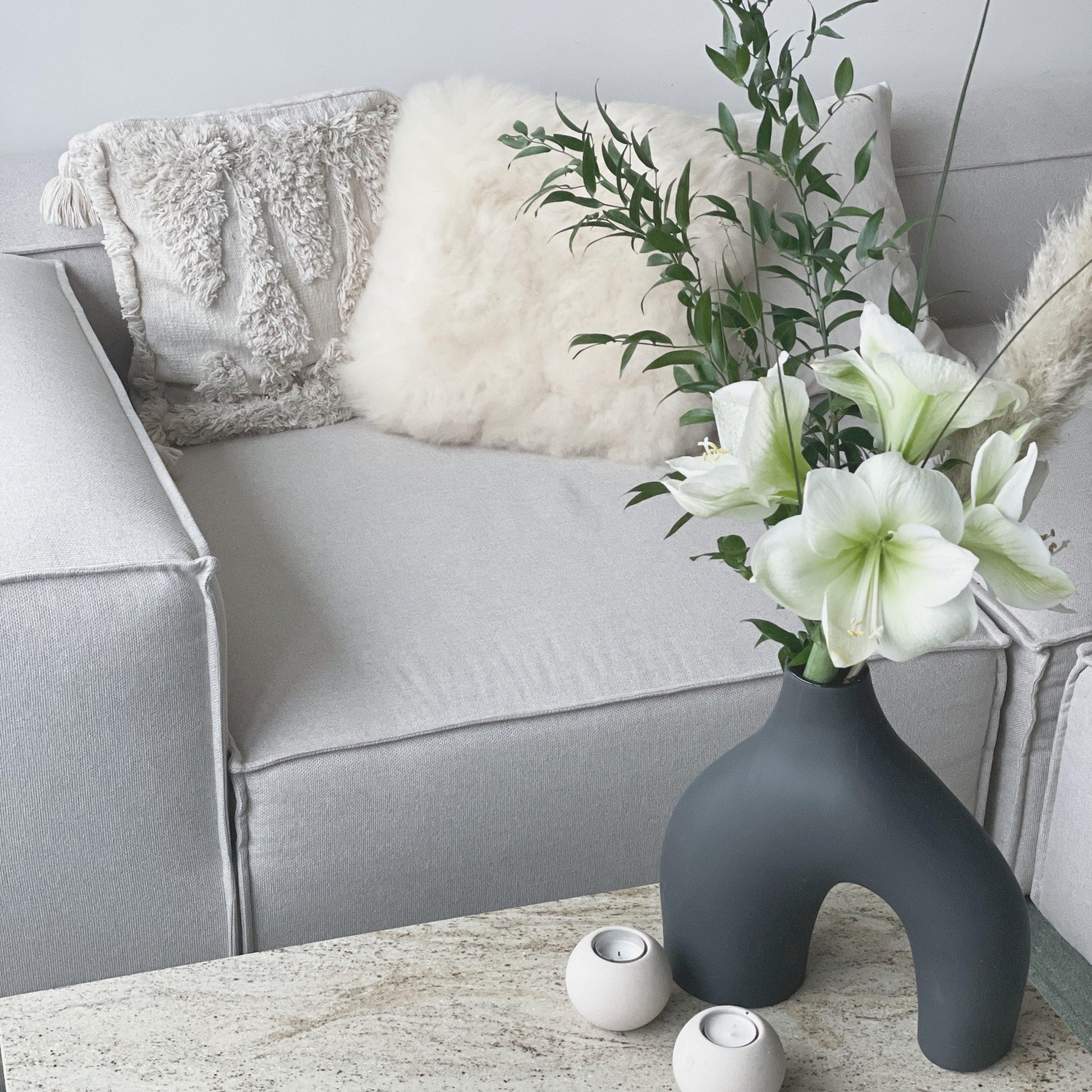 Square Natural Sheepskin Pillow White
